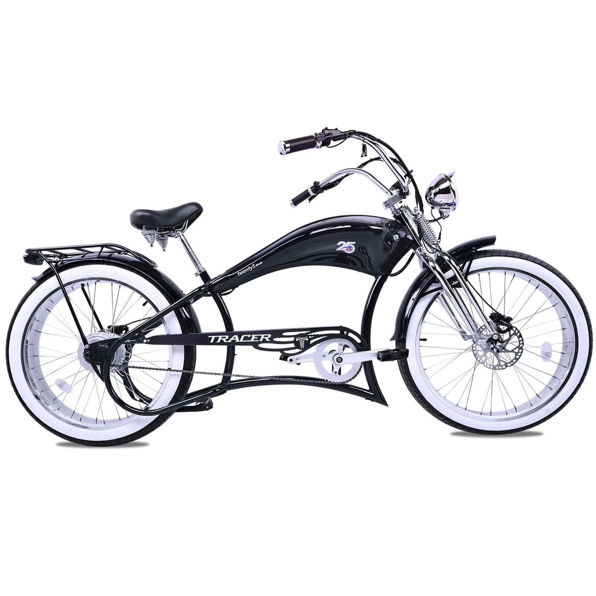 Twenty5 DS Chopper Stretch Cruiser E-bike, 26" Wheels, 800W Motor, Disc Brake, for men, Black