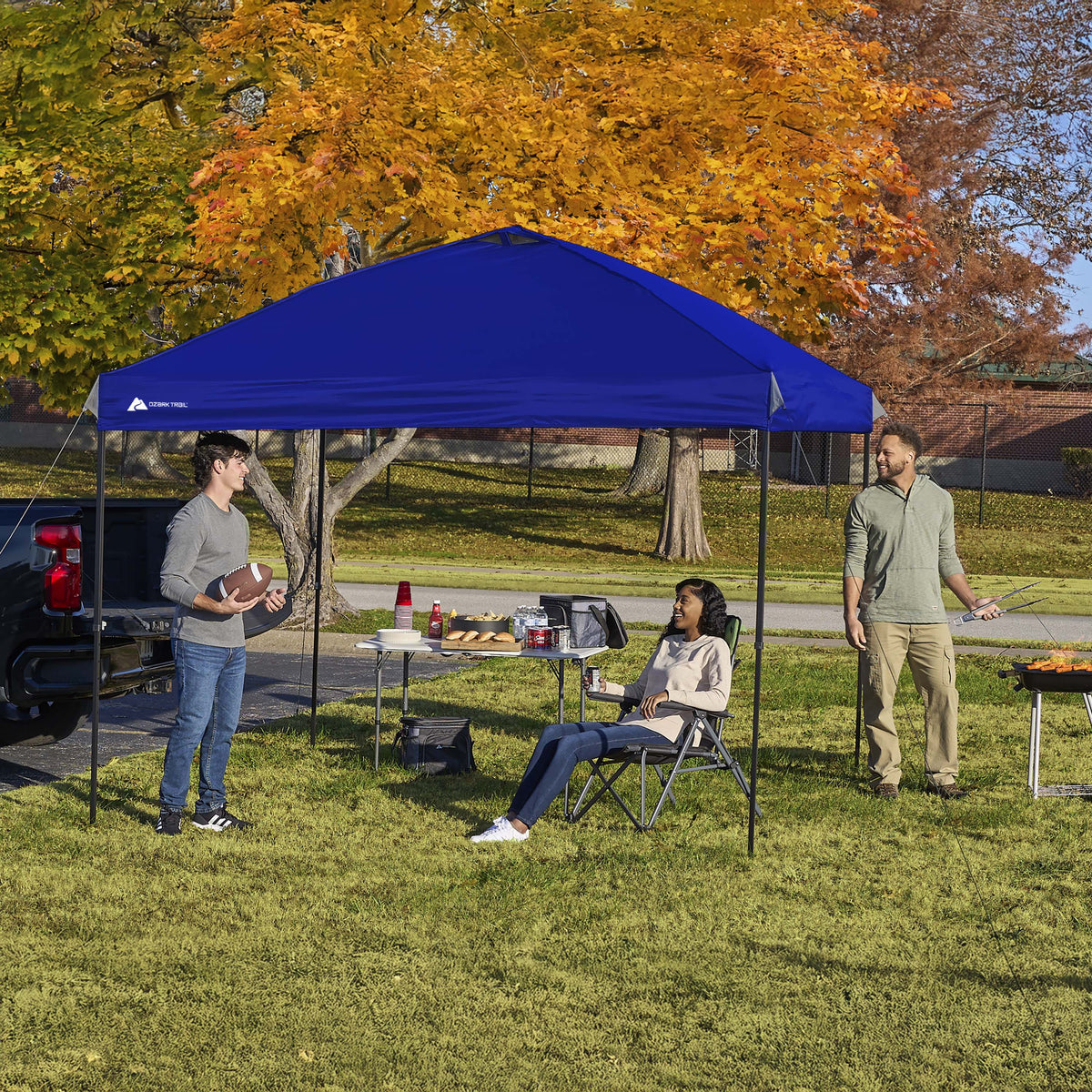 Ozark Trail 10x10 Instant Pop Up Canopy Tent with Simple Push Setup �?Straight Leg Pop-Up Tent for Tailgating, Camping & Events, White
