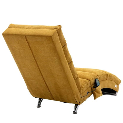 Electric Massage Chaise Lounge Chair, Upholstered Modern Recliner, Indoor Long Lounger for Bedroom, Living Room, Office, Mustard