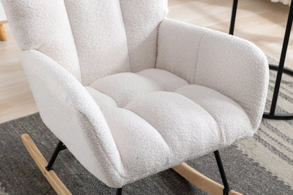 Rocking Chair Nursery,Teddy Upholstered Glider Rocker with High Backrest,Modern Rocking Accent Chairs Glider Recliner for Living Room, Nursery, Bedroom,White