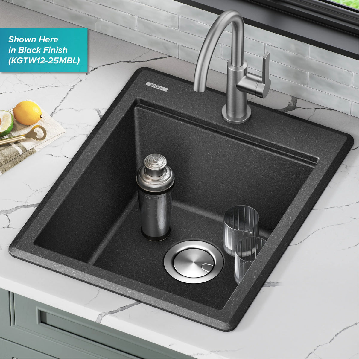 KRAUS Bellucci 18 Granite Composite Workstation Drop-In Top Mount Single Bowl Kitchen Bar Sink in White with Accessories