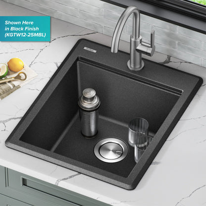 KRAUS Bellucci 18 Granite Composite Workstation Drop-In Top Mount Single Bowl Kitchen Bar Sink in White with Accessories