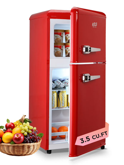 Krib B Compact Refrigerator 3.5 Cu.ft, Mini Fridge with Freezer, Modern Fridge with Dual Door, 7 Grade Temperature Adjustment, Silver