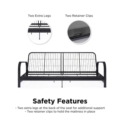 DHP College Metal Arm Futon, Black Frame with Gray Mattress