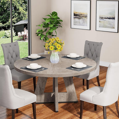 Tribesigns Round Dining Table for 4, Grey Kitchen Table 47 Inch Farmhouse Wood Kitchen Dinning Table for Kitchen Living Room