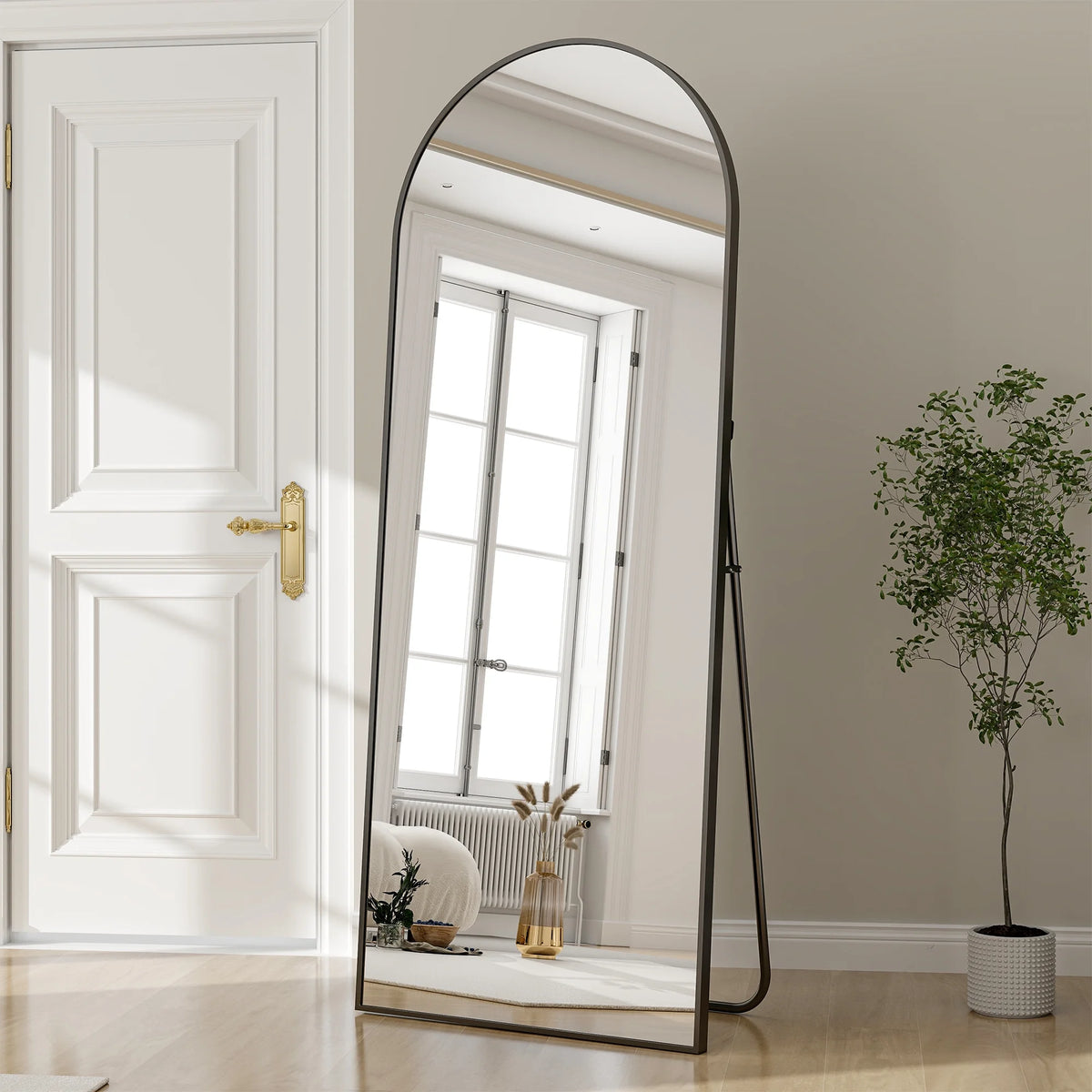 Anyrose 24"x65" Full Length Mirror with Arch-Top Standing Mirror Wall Mounted, Black