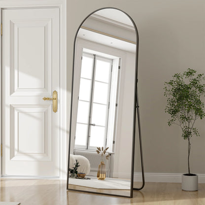 Anyrose 24"x65" Full Length Mirror with Arch-Top Standing Mirror Wall Mounted, Black