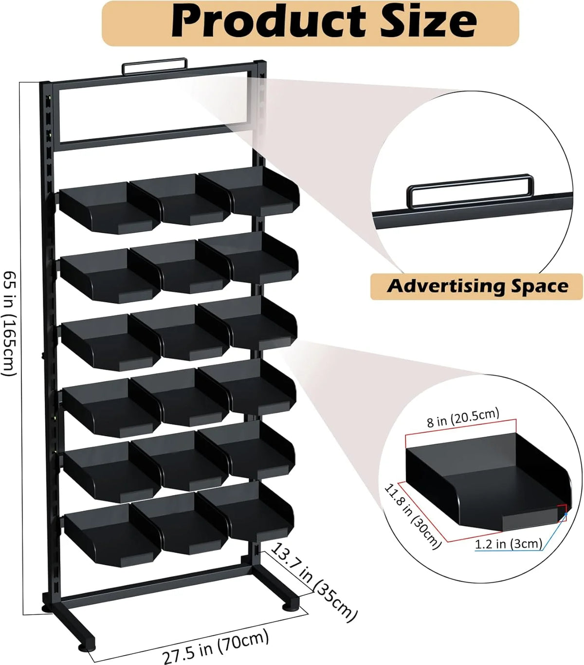 Ztysn 6 Tier Baseball Hat Rack Stand, Holds 180 Caps, 18 Trays, Adjustable Standing Coat Rack for Home Commercial Use,Black Metal