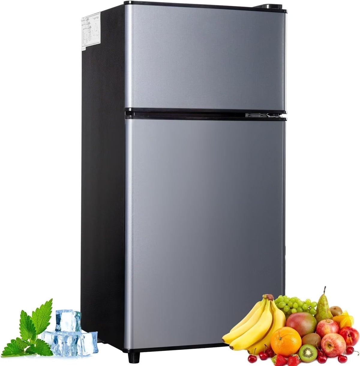 Kcpolre Mini Fridge with Freezer, 2.5 Cu.ft Small Fridge, Low Noise,7 Adjustable Thermostat, Double Door Small Refrigerator for Dorm, Bedroom, Office, Blue