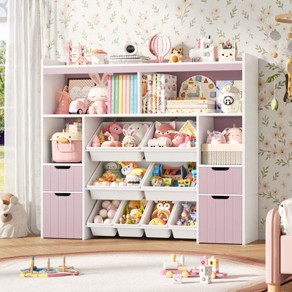 Homfa Kids Toy Storage Organizer with Removable Bin, Kids Bookshelf and Bookcase Toy Box with Drawers for Playroom, Classroom, White