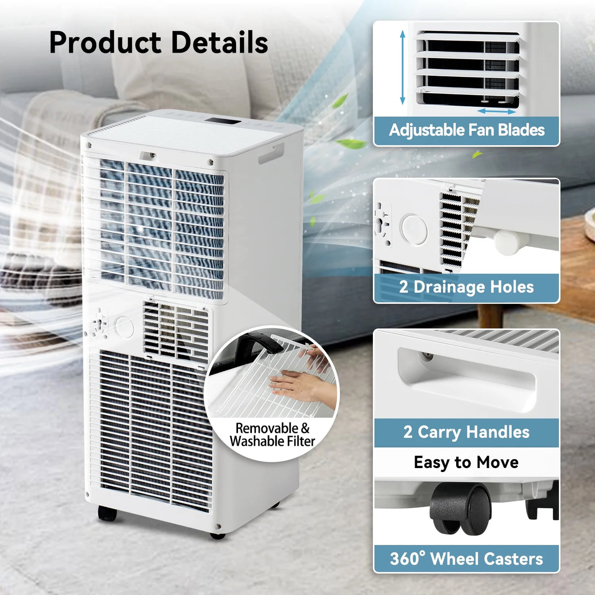 Bapipro 10,000 BTU Smart Portable AC - WiFi/Remote, 4-in-1 for 300 Sq.Ft, 24H Timer, Window Kit, ��55dB, ETL Certified
