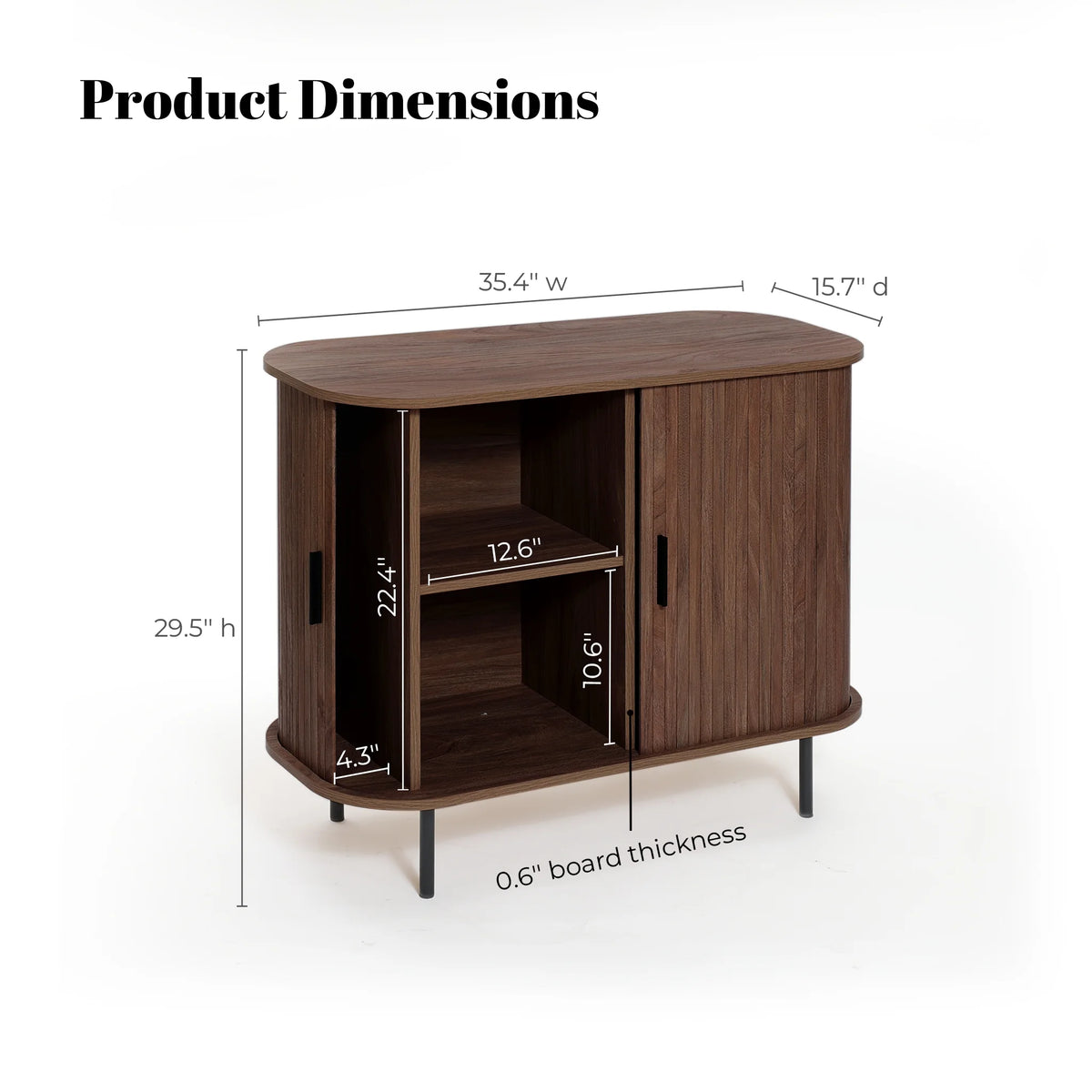 LuxenHome 35" Mid Century Modern Accent Cabinet, Small Buffet Cabinet with Sliding Door, Oak