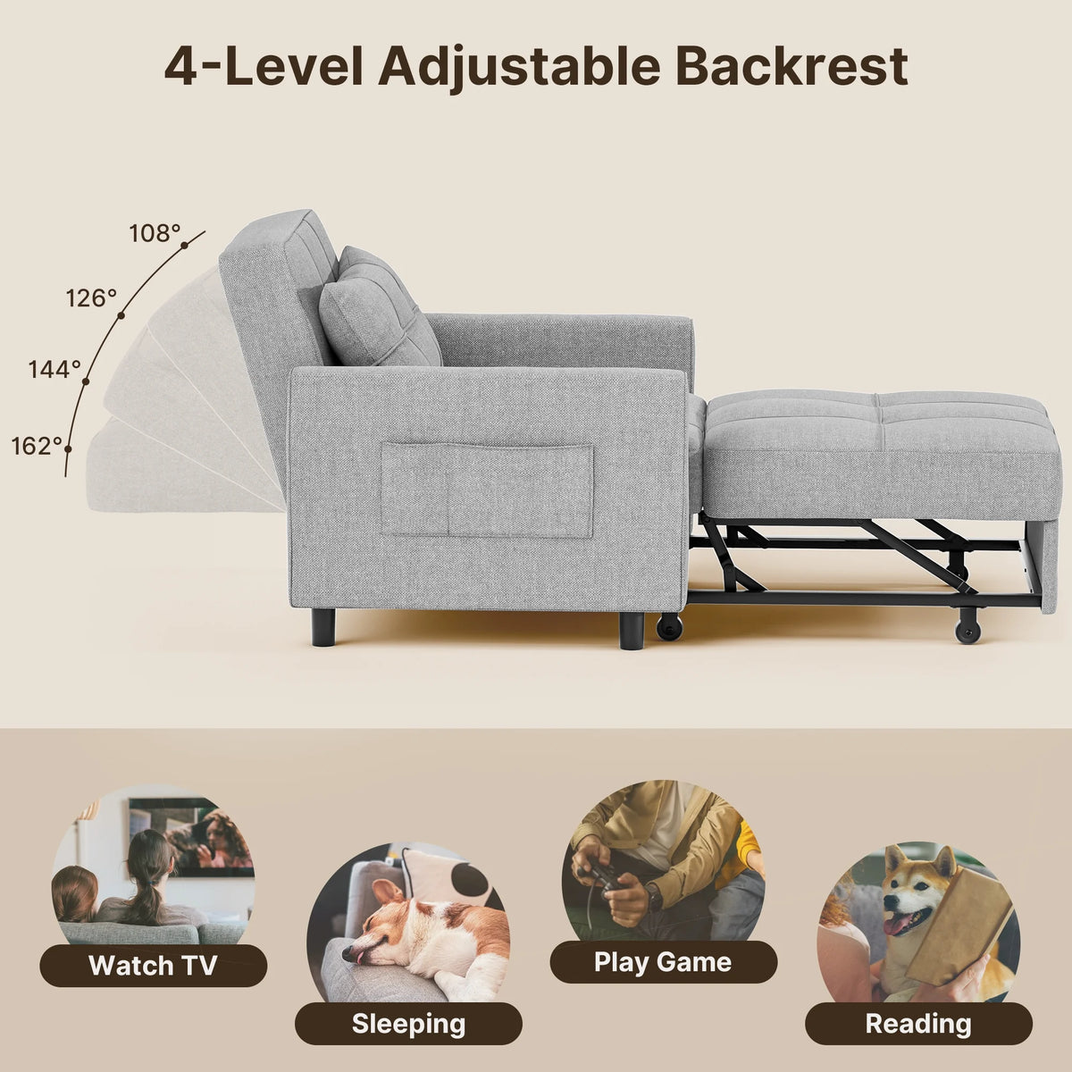3 in 1 Convertible Sofa Bed Chair for Living Room , Aiho Sleeper Sofa Bed for Living Room, Dark Gray