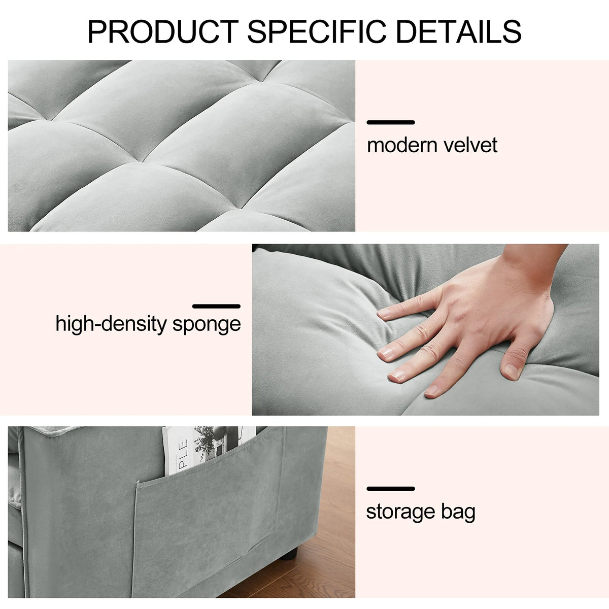Convertible Sofa Bed,3-in-1 Sleeper Sofa with Pull Out Bed,Sleeper Futon Couch Loveseat with Adjsutable Backrest and Pillows for Living Room,Black
