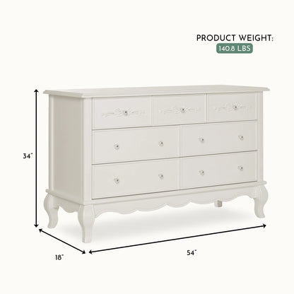 Evolur Aurora 7-Drawer Double Dresser in Ivory Lace, Spacious Drawers