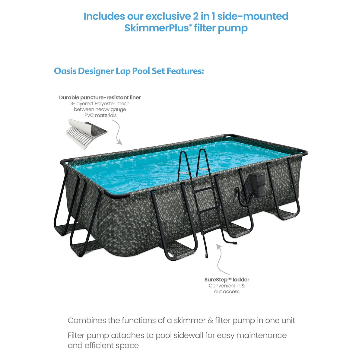 Open Box Funsicle 13' x 7' x 39" Rectangle Above Ground Swimming Pool, Gray