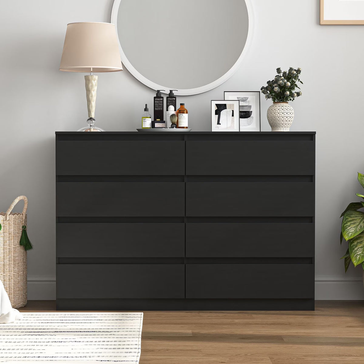 Resenkos Modern Mid Century 6 Drawer Wide Dressers Chests for Bedroom, Chest of Drawer Organizer Grey