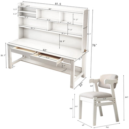 BALANBO Wooden Kids Desk Desk with Hutch for Children,Solid Wood Desk Two Positions Suitable for Two People, Suitable for Children's Study, Adult Home Office and Other Places(White)