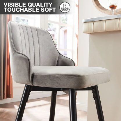 Omni House 25" Swivel Counter Height Bar Stools Set of 4, Velvet Upholstered Bar Stool with Low Back and Footrest,Stools for Pub Island Home Kitchen,Gray