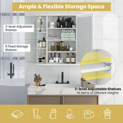 Gymax Bathroom White finish Multipurpose Mount Wall Surface Storage Cabinet Mirror