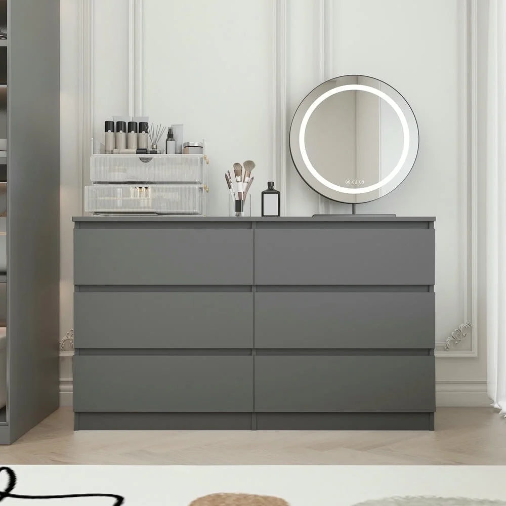 Kadyn Modern 6 Drawer Dresser Wood Cabinet,Dresser for Bedroom, Kitchen Storage Cabinet with Drawers, Chest of Drawers(Black)