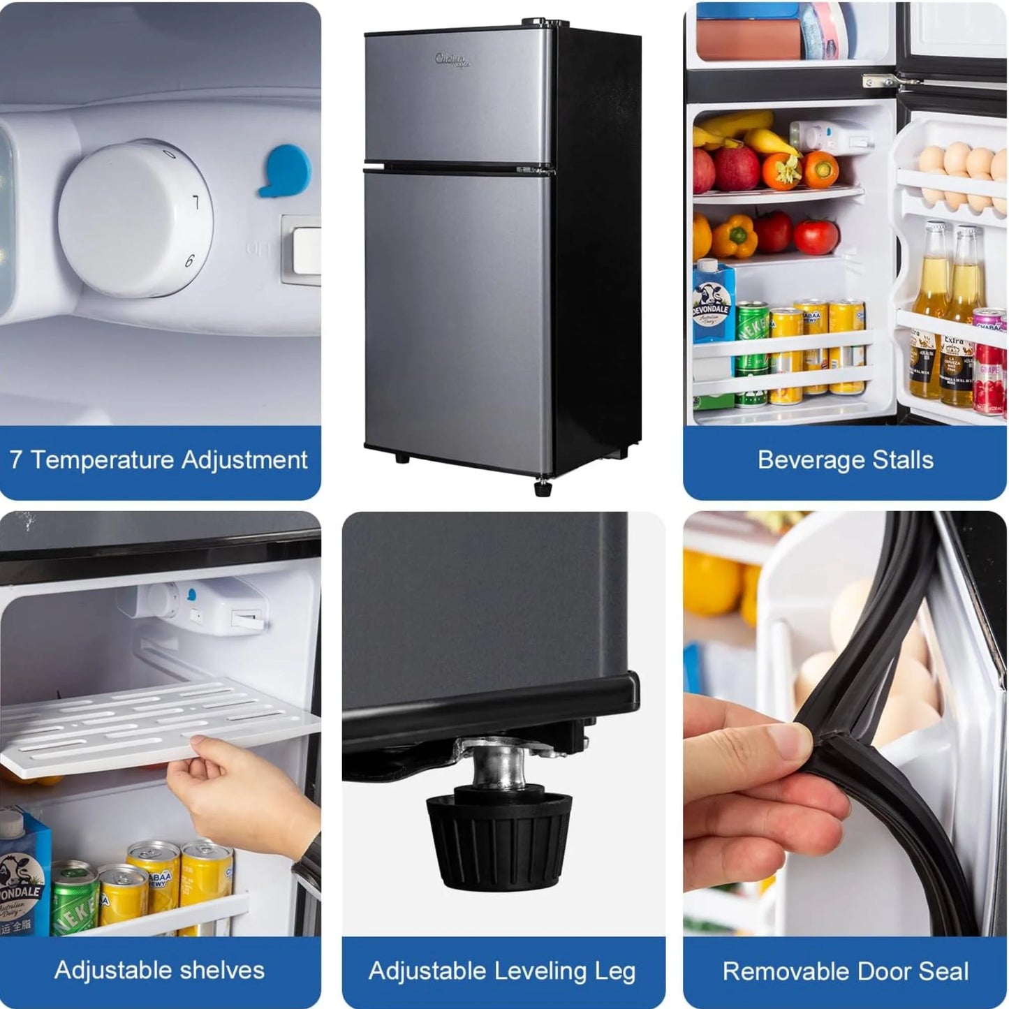 3.5 Cu.Ft Mini Fridge Freezer, 2 Door Small Refrigerator, 7 Level Adjustable Thermostat Freezer Fridge for Living Room, Kitchen and Apartment, Sivelr