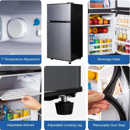 3.5 Cu.Ft Mini Fridge Freezer, 2 Door Small Refrigerator, 7 Level Adjustable Thermostat Freezer Fridge for Living Room, Kitchen and Apartment, Sivelr