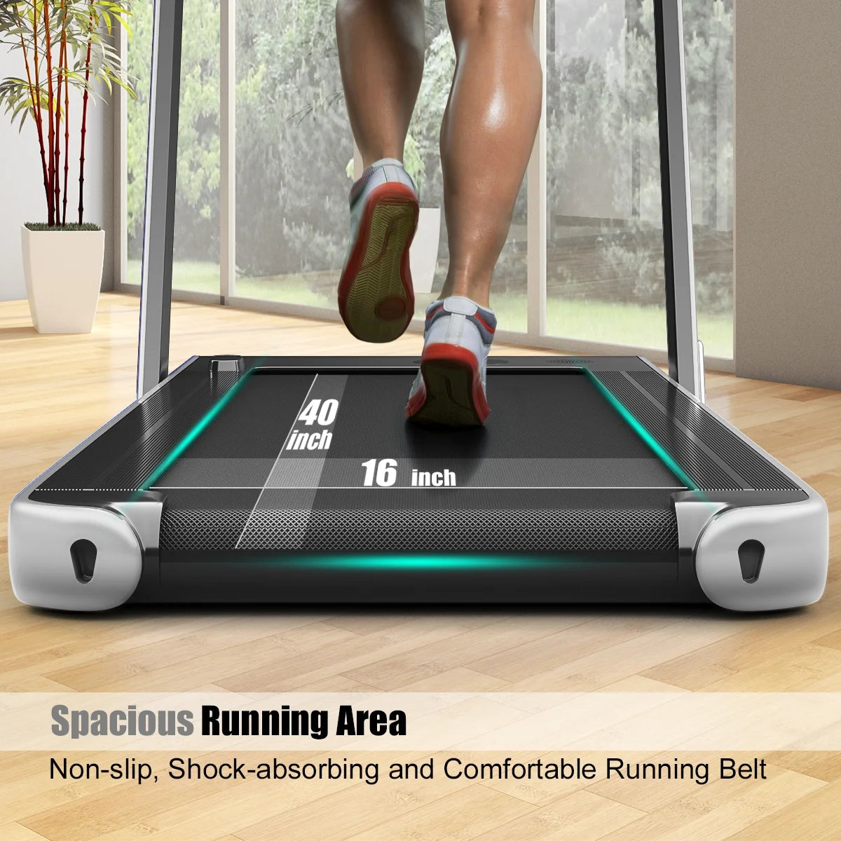 Gymax 2 in 1 Folding Treadmill 2.25HP Running Machine w/ Dual Display APP Control Black