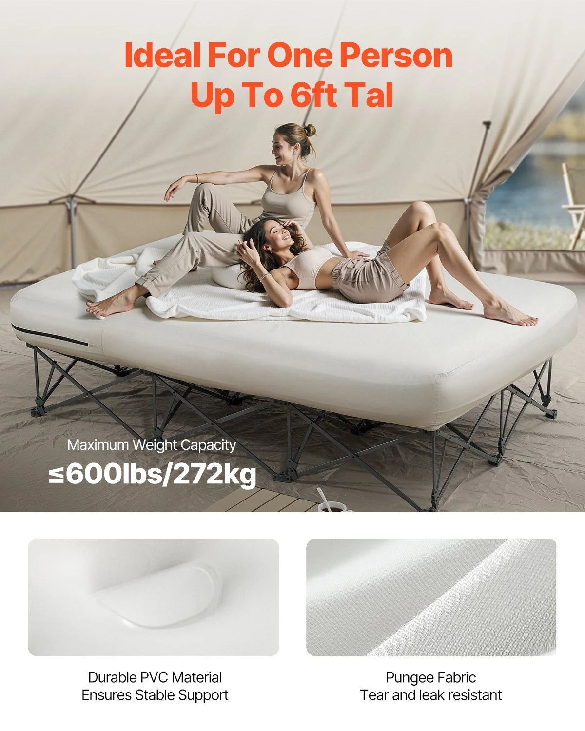 Queen Air Mattress with Frame & Built-in Pump – 2-Person Blow Up Camping Mattress Supports 600lbs – Elevated Inflatable Bed for Guests, Travel & Home Use – Quick Inflation/Deflation
