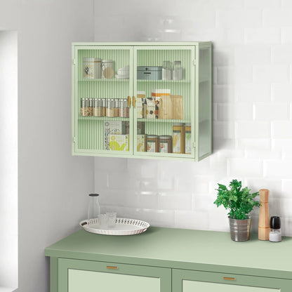 27.56"Modern Wall Cabinet with Glass Doors, Bathroom Cabinet with Featuring Three-tier Storage for Entryway Living Room, Bathroom or Dining Room, Mint Green