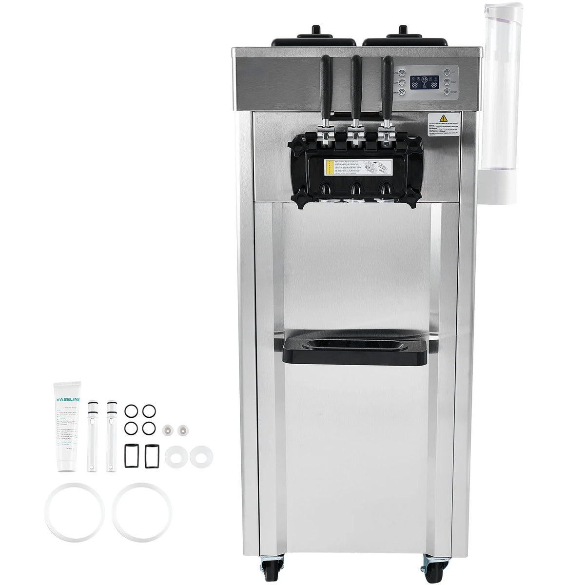 KFFKFF Commercial Soft Ice Cream Machine 21-31 L/H Output 3-Flavor  LED Display Auto Clean 4.3L/1.1GAL Hopper ,1.7L/0.45gal Cylinder