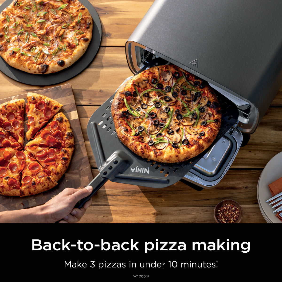 Ninja Artisan Outdoor Pizza Oven, 12-inch, 3-minute Pizza, Neapolitan, Thin Crust, New York Chicago, Custom, 700F Max Temperature, Electric Heat, Bake, Broil