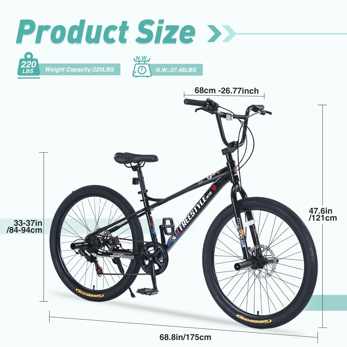 Aukfa 26" Freestyle BMX Bikes,Kids Mountain Bike for Boys Girls,Shimano 7 Speed,Double Disc Brakes,Blue