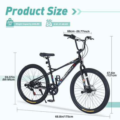 Aukfa 26" Freestyle BMX Bikes,Kids Mountain Bike for Boys Girls,Shimano 7 Speed,Double Disc Brakes,Blue