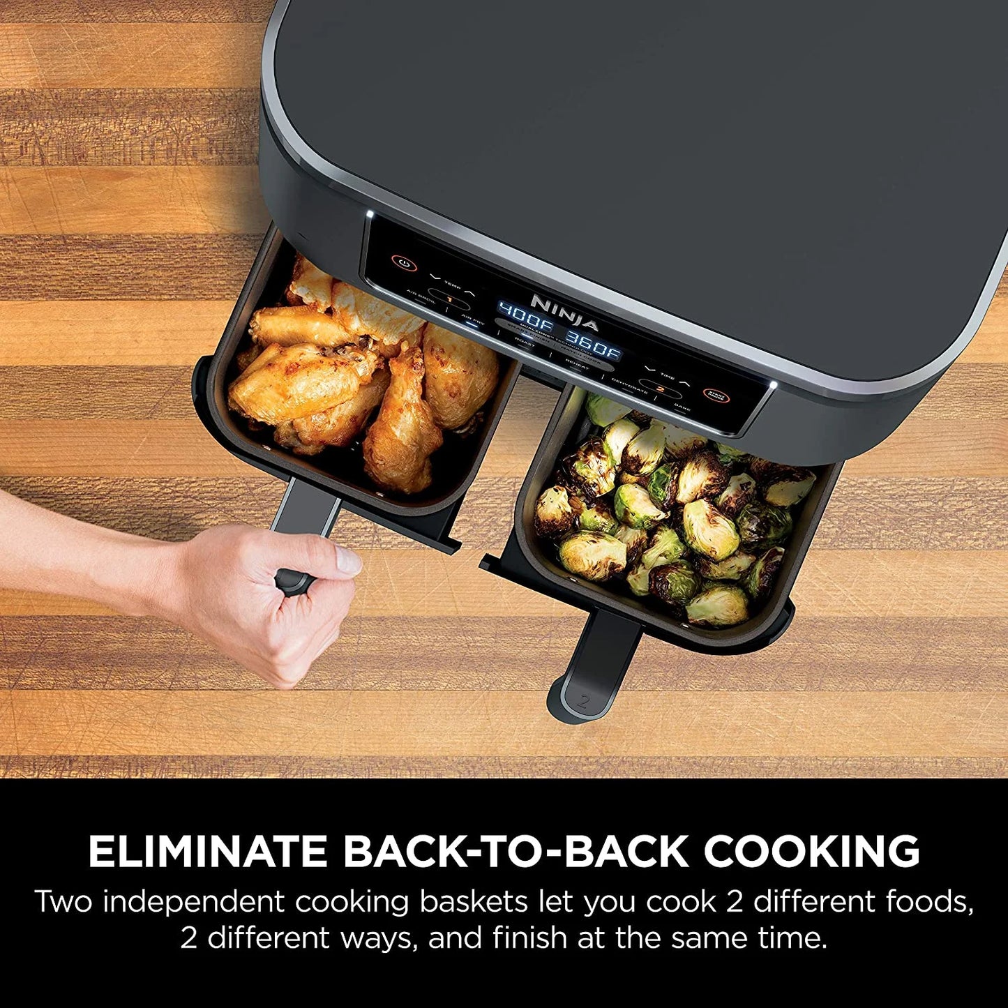 Restored Ninja DZ201 Foodi 6-in-1 2-Basket Air Fryer with DualZone Technology, 8-Quart Capacity, and a Dark Grey Stainless Finish (Refurbished)