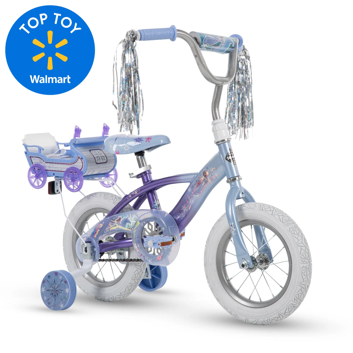 Frozen Bike with Doll Carrier Sleigh for Girl's, 12 In., White and Purple by Huffy