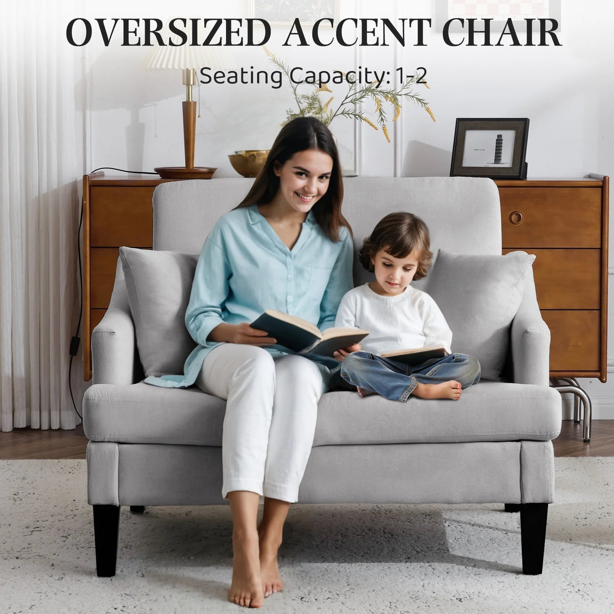 Bezseller Oversized Accent Chair with High Back, Armchair for Living Room or Bedroom, Beige