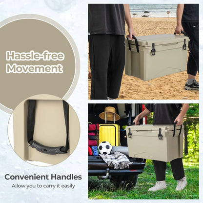 Costway 50 QT Rotomolded Cooler Portable Ice Chest Ice Retention for 5-7 Days Tan