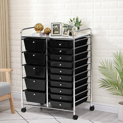 Costway 15 Drawer Rolling Storage Cart Tools Scrapbook Paper Office School Organizer White