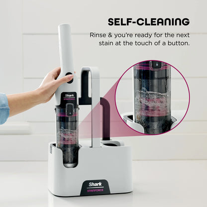 Shark StainForce Cordless Portable Spot, Stain, & Odor Remover System for Carpets, Area Rugs, Upholstery, Stairs, Cars, with Storage Caddy, and Full-Size Cleaning Solution, White, HX100