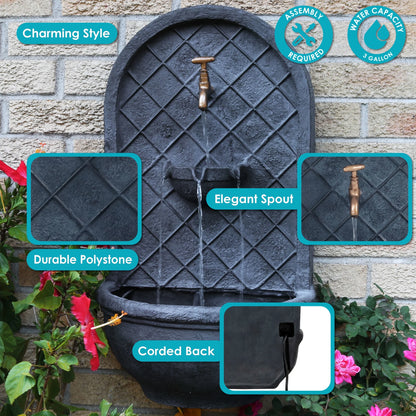Sunnydaze Messina Polystone Outdoor Solar Wall Fountain, Bronze
