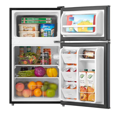 Arctic King 3.2 Cu ft Two Door Mini Fridge with Freezer, Stainless Steel, E-Star
