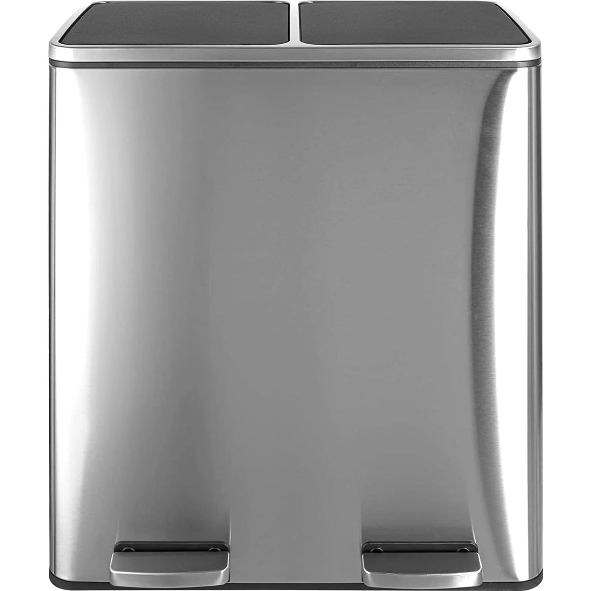 Arlopu 60 L/16 gal Dual Trash Can, Stainless Steel Garbage Can for Kitchen, Recycle Bin with Lid