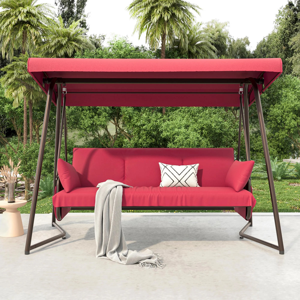 TQKVIPI Oversized 4 Person Outdoor Porch Swing with Adjustable Backrest Canopy,2-in-1 Swing Bed 800 lbs Capacity,Patio Swing with Removable Cushions for Yard Garden Poolside Balcony