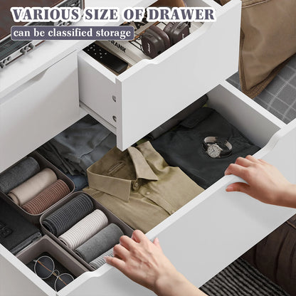EnHomee White Dresser for Bedroom Wood 6 Drawer Modern Storage Cabinet for Bedroom Living Room Closet, 43.3"Hx 27.5"Lx 15.7"D