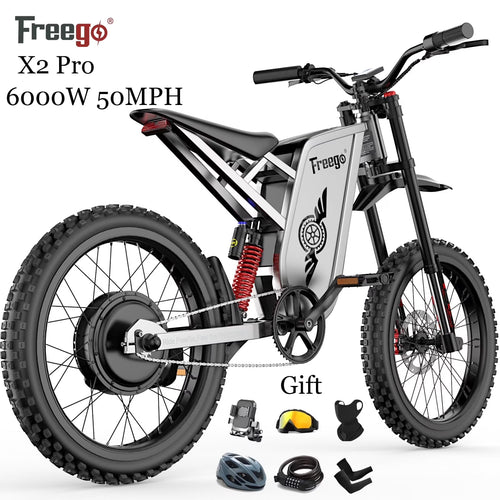 6000W(Peak) Motor 60V/30Ah Battery Freego X2Pro Electric Motorcycle for Adults, Electric Bike ,50MPH/7 Speed Off Road Electric Bicycle,19x2 Full Suspension/Four-Piston Hydraulic Brake UL2849MTB