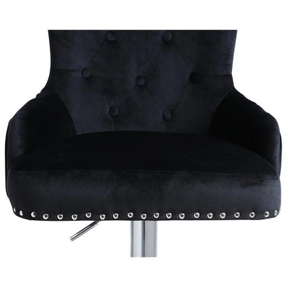 Alexent  2PCS Swivel Bar Stools, High Back, Button Tufted, Silver Footrest and Nailhead Trim Swivel Bar Chairs for Kitchen, Bar Velvet Upholstered Bar Stools, Dark Blue