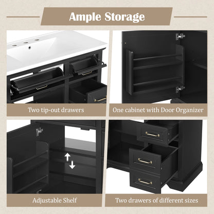 Christopher Knight Home 36" Bathroom Vanity with Sink, Tip-out Drawers, Soft-Close Doors, Grey