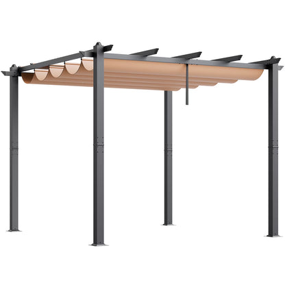 KFFKFF 10'x10' Aluminum Patio Pergola, Retractable Sun Shade Canopy, Ideal for Outdoor Gardens, Decks, and Backyards - Beige