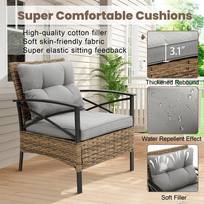 Heavy-duty Patio Furniture Set, 4 Piece Outdoor Sectional Conversation Sets, BrownPE Rattan Patio Sofa Set with Blue Cushions